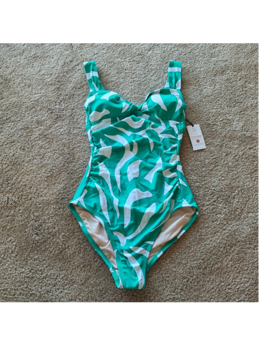 Women's Shade & Shore Twist-Front Shirred Full Coverage One Piece Swimsuit Med